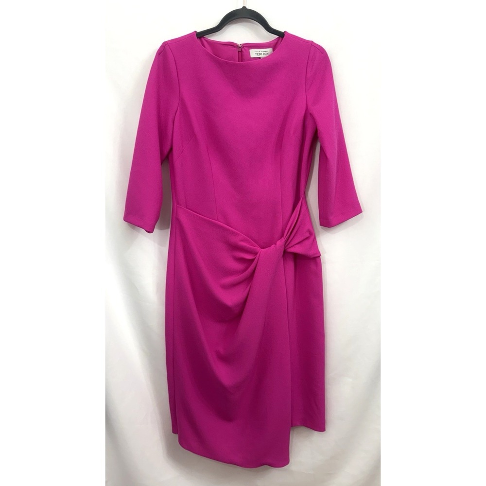 Rickie Freeman for Teri Jon Hot Pink Draped Crepe Midi Dress Womens Size 8